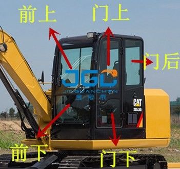 E305.5E2 306E2 발굴기의 왼쪽 및 오른쪽 정면 선반 앞 및 뒷 창문 계층등