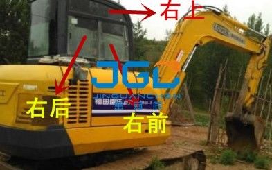 60V8 발굴기 앞면과 뒷면 정면, 왼쪽과 오른쪽 문과 창문